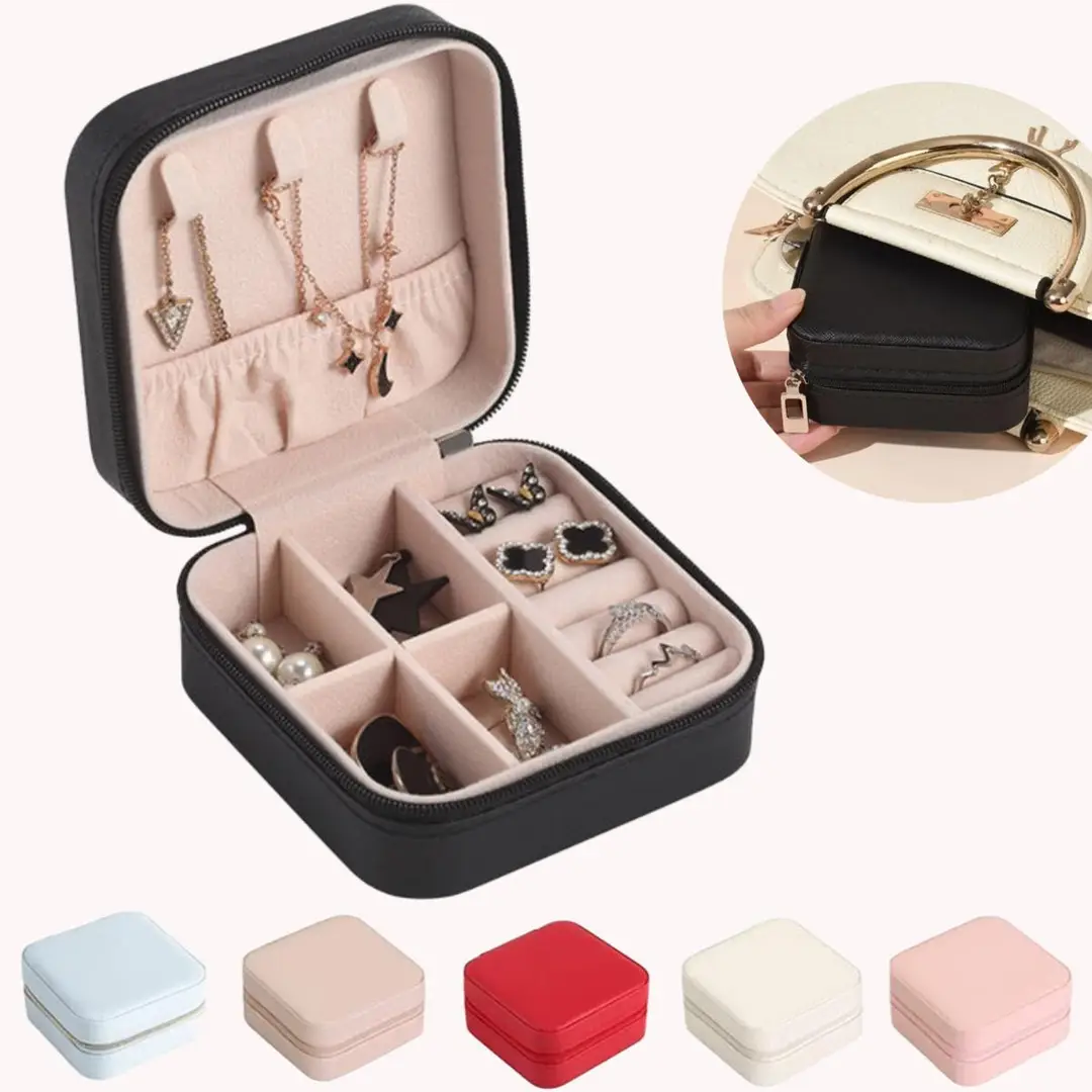 High Quality Leather Jewellery Organizer Box with Zipper | Ear Rings & Necklace_Bracelets Holder | Small Jewelry Box Vanity Hanger Stand Velvet