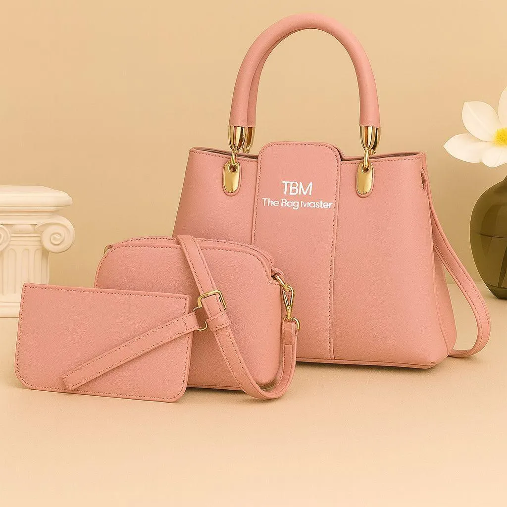 TBM 3-Piece Brown Rexine Handbag Set for Women