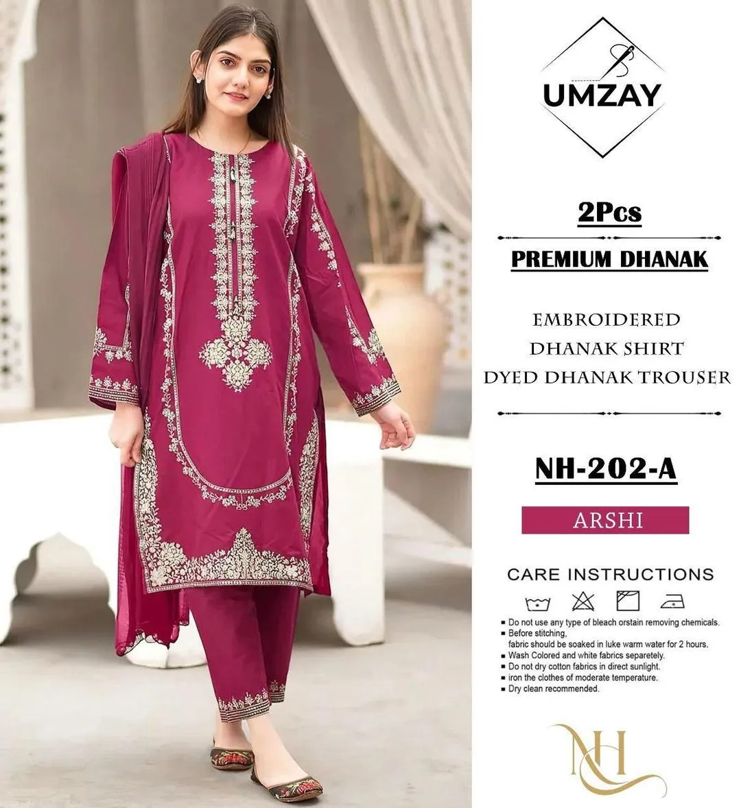2-piece embroidered Dhanak suit pink for weddings parties