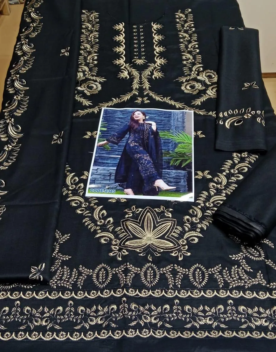 Black Embroidered 3-Piece Lawn Suit for Women