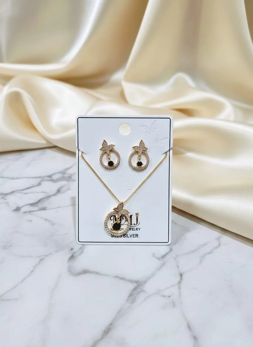Gold Plated Crystal Earrings & Pendant Set for Women