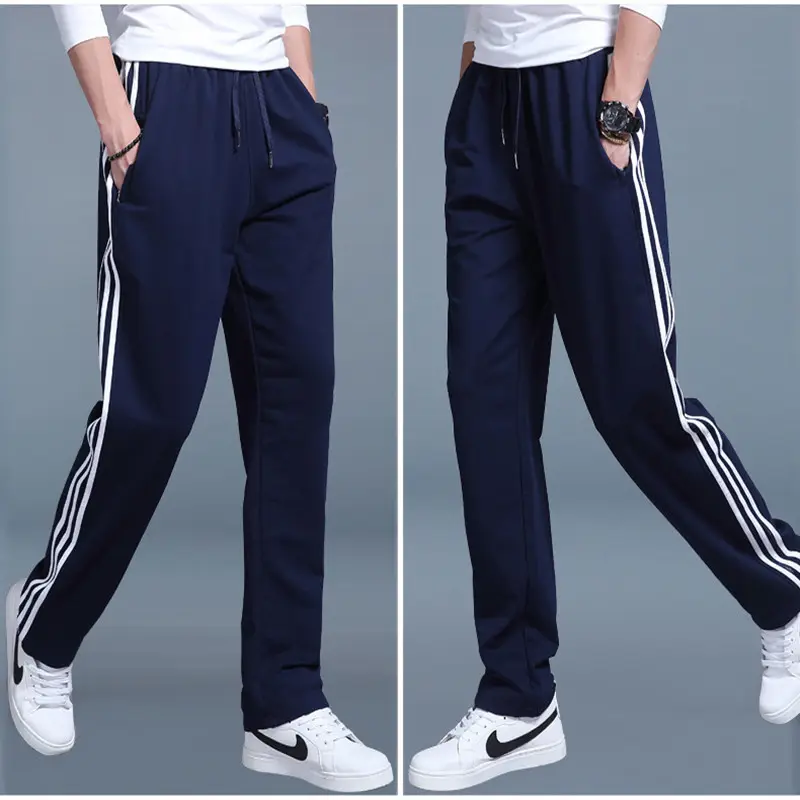 Men Loose Fit Sweatpants Gray Black Striped Plus Size Spring Summer