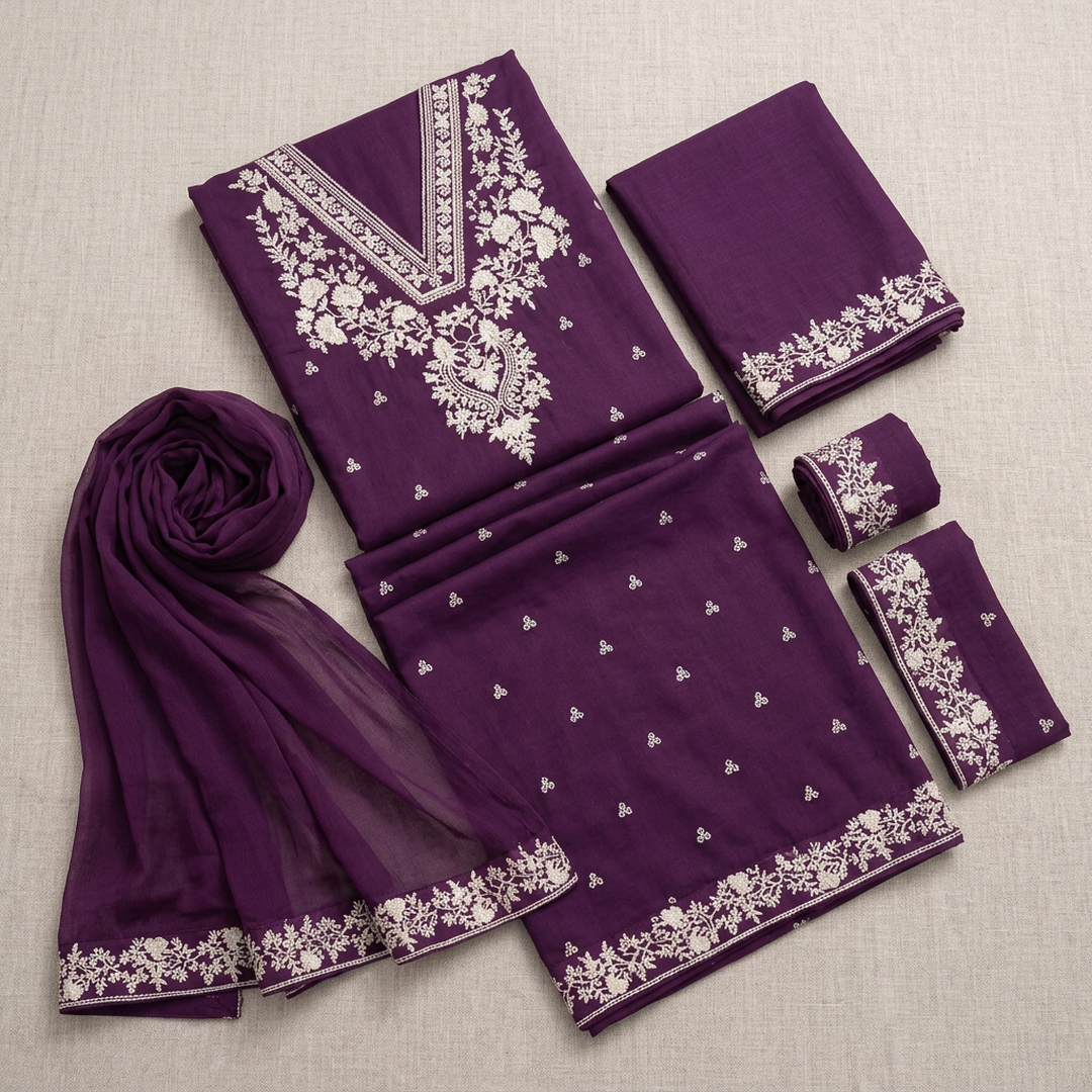 Purple Embroidered Lawn 3Pcs Set for Women