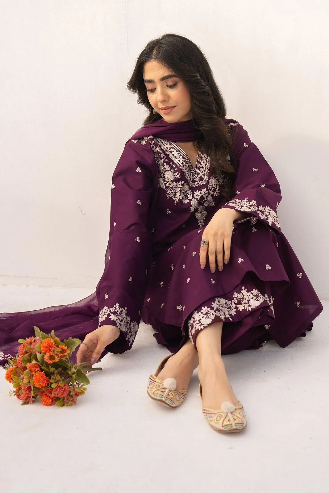 Purple Embroidered Lawn 3Pcs Set for Women