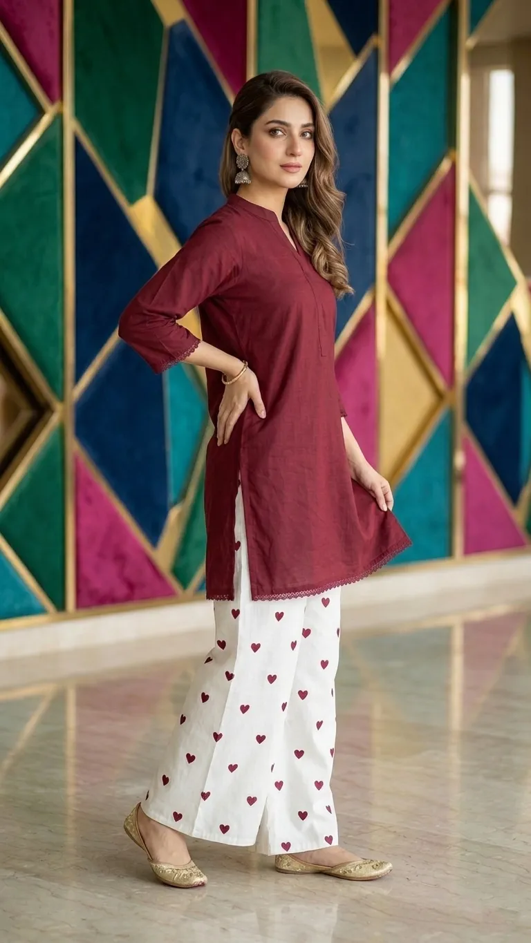 2Pcs Women's Stitched Cotton Lawn Block Printed Shirt And Flapper Viral Heart Printed