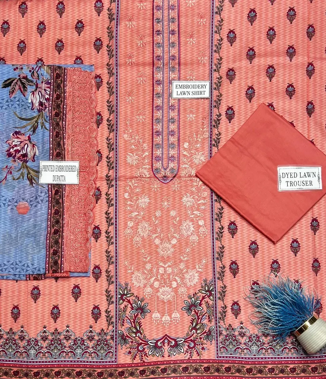 Peach Embroidered Lawn 3Pcs Set