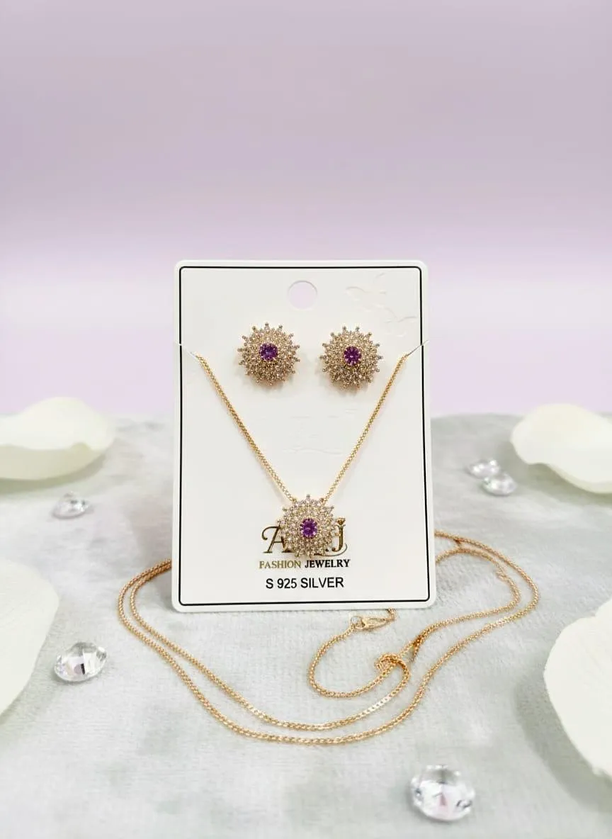 Stainless Steel Zircon Pendant Set Gold Plated