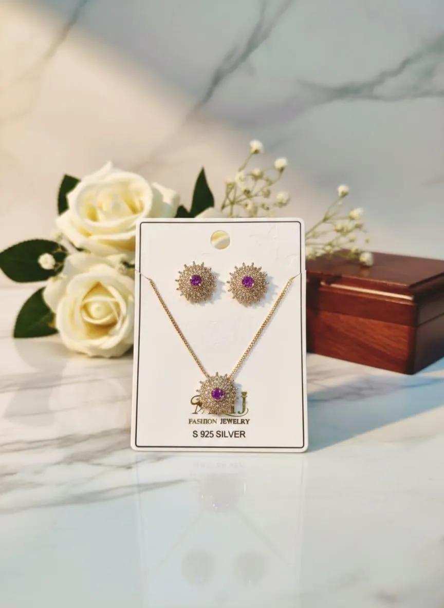 Stainless Steel Zircon Pendant Set Gold Plated