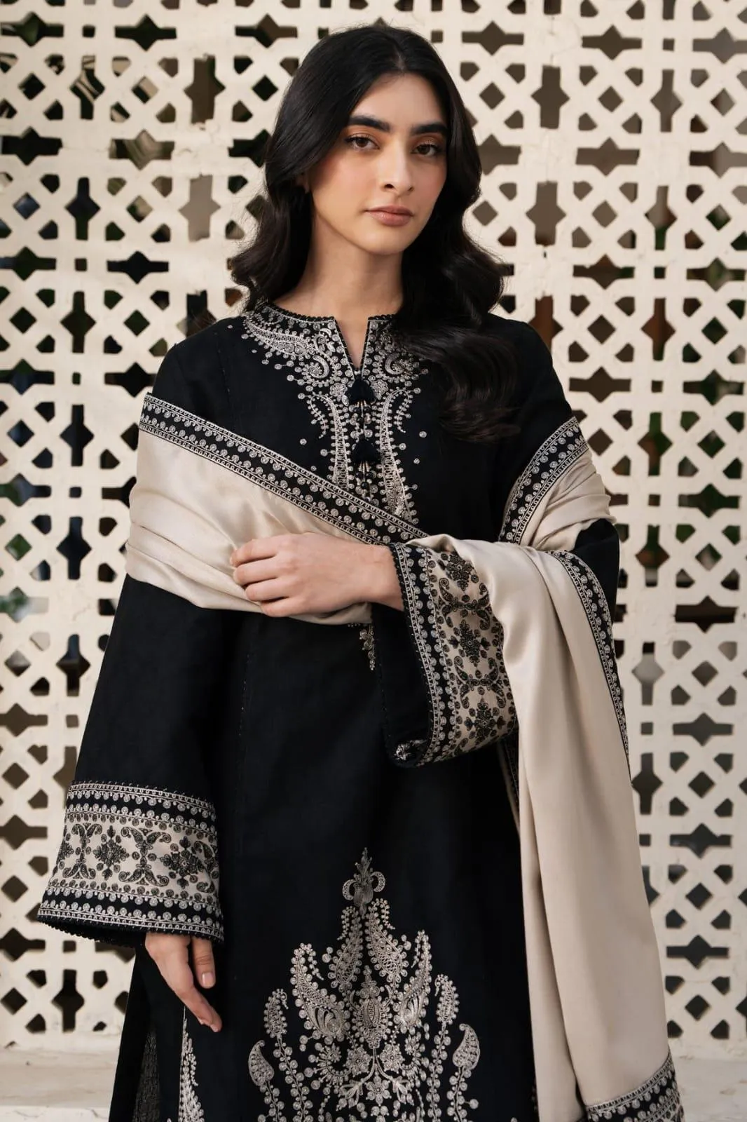 Black Embroidered 3-Piece Lawn Suit for Women