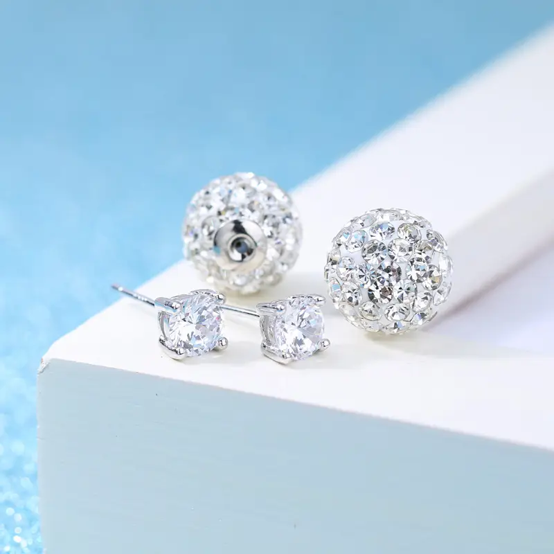 Silver Plated Four Claw Stud Earrings with Zircon Stones
