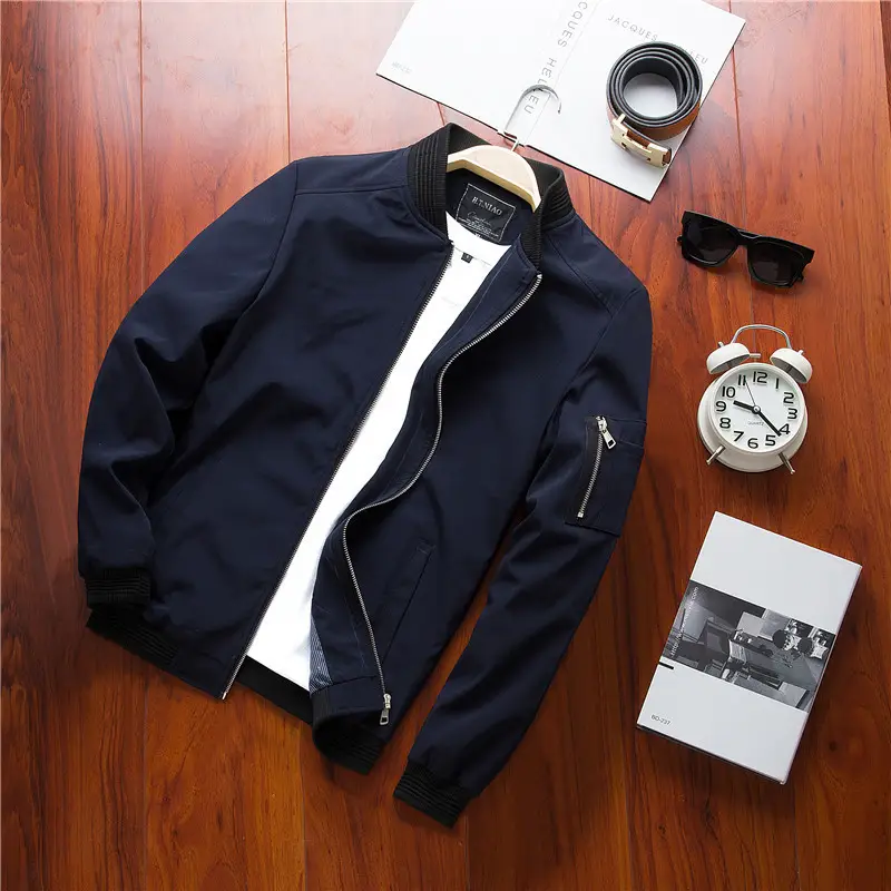 Men Slim Fit Beige Casual Jacket Spring Autumn