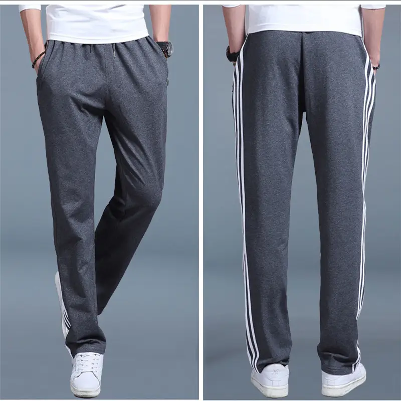 Men Loose Fit Sweatpants Gray Black Striped Plus Size Spring Summer