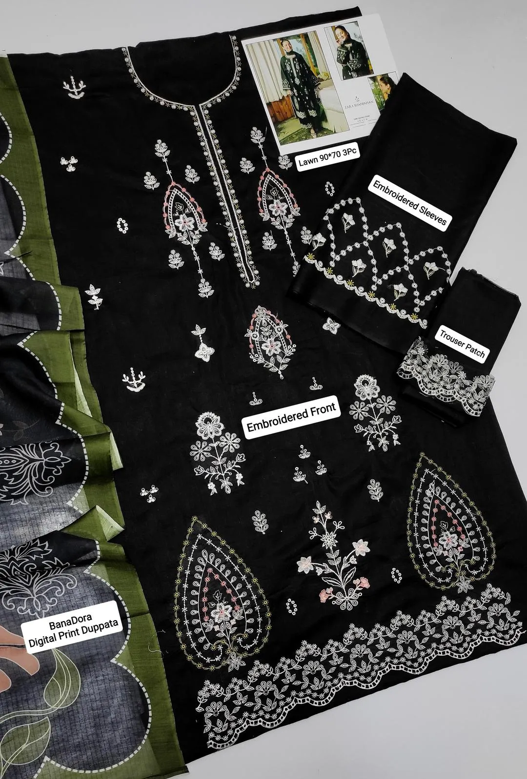 Black Embroidered Lawn 3Pcs Set for Women