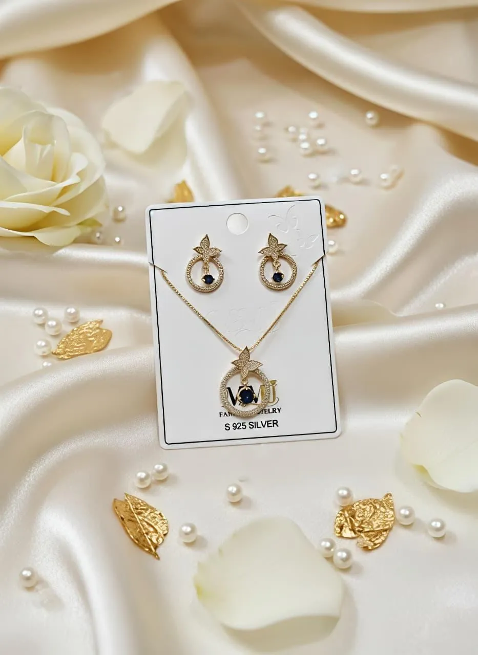 Gold Plated Crystal Earrings & Pendant Set for Women