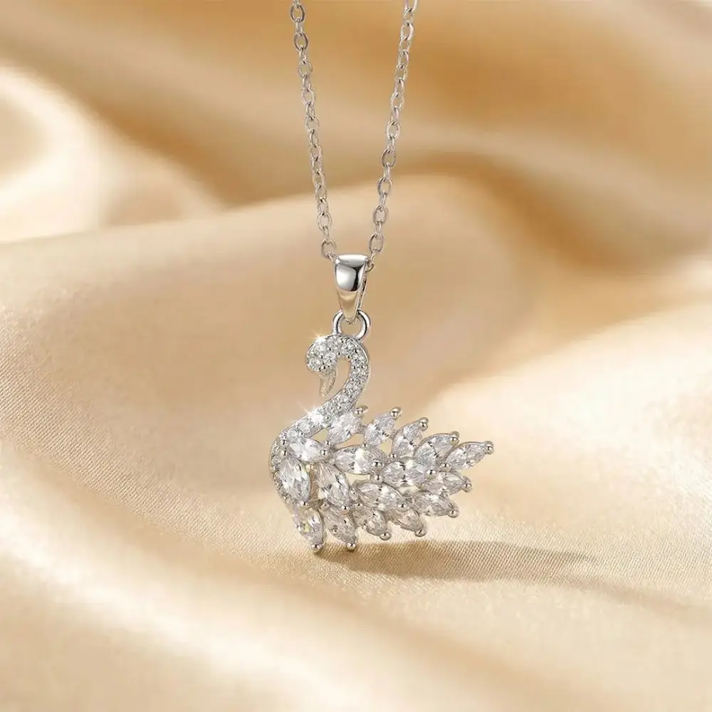 Silver Plated Korean Swan Zircon Necklace
