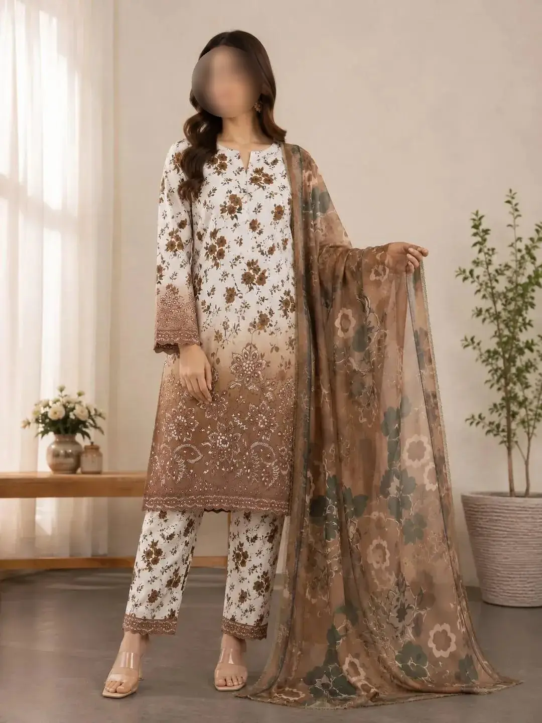 3 Pcs Women's Unstitched Chikankari Embroidered Suit