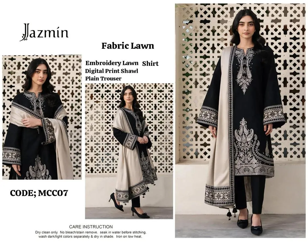 Black Embroidered 3-Piece Lawn Suit for Women