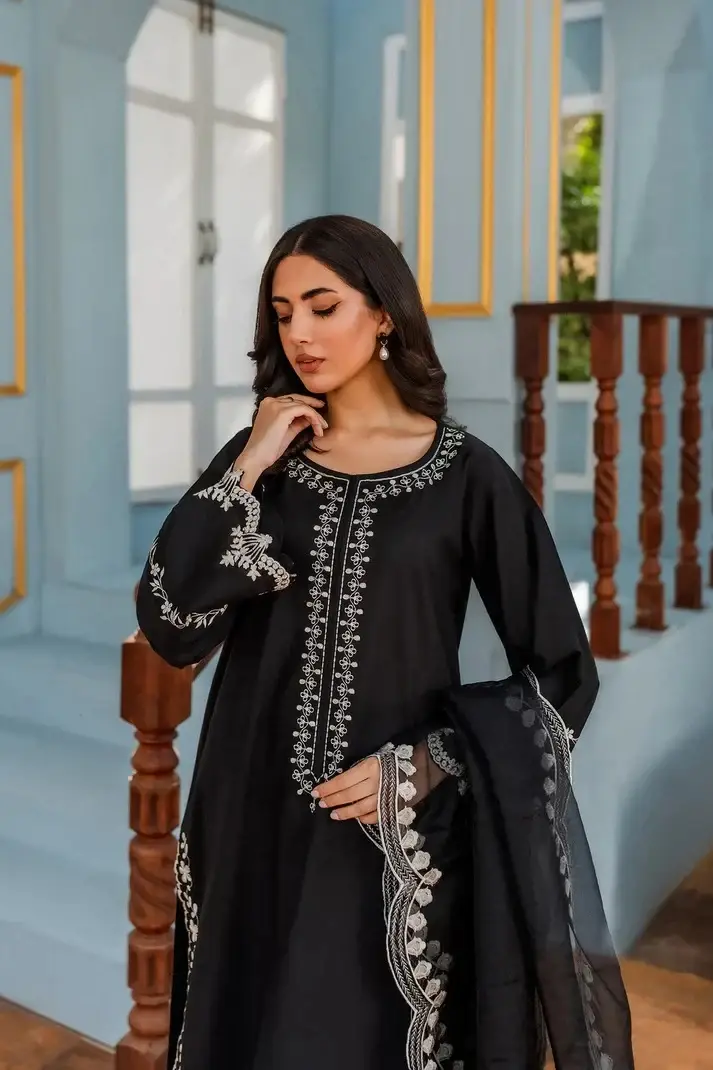 Embroidered Black Suit 3 Pcs Elegant Women's Stitched Attire