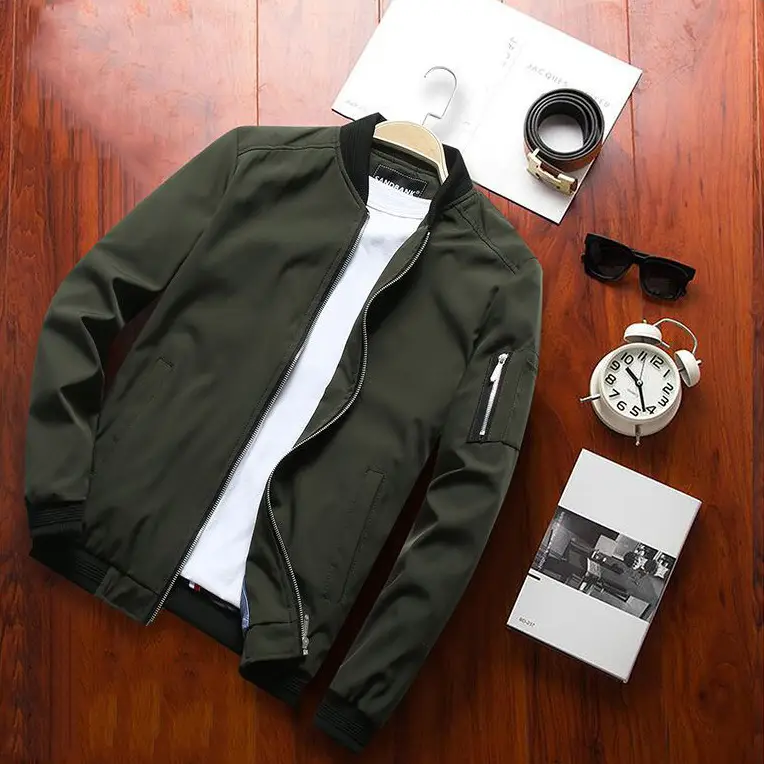Men Slim Fit Beige Casual Jacket Spring Autumn