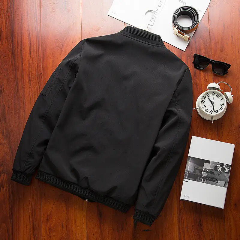 Men Black Baseball Jacket Premium Lightweight Casual Outerwear