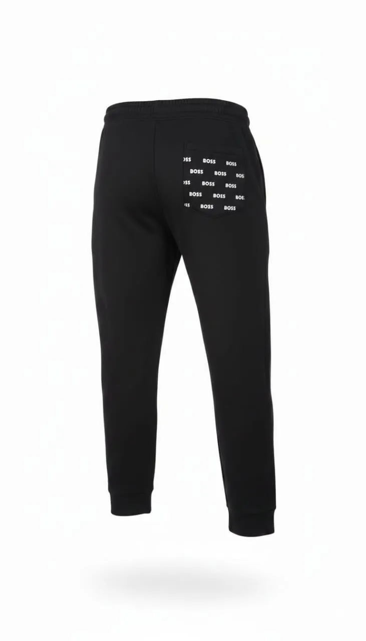 Men Fleece Printed Trouser Black Hugo Boss Logo Winter