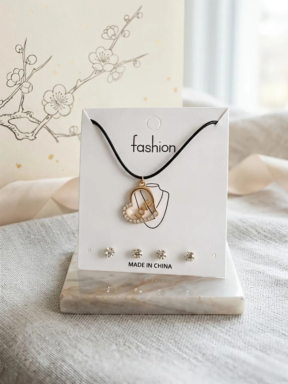Gold Plated Heart Pendant Set for Women