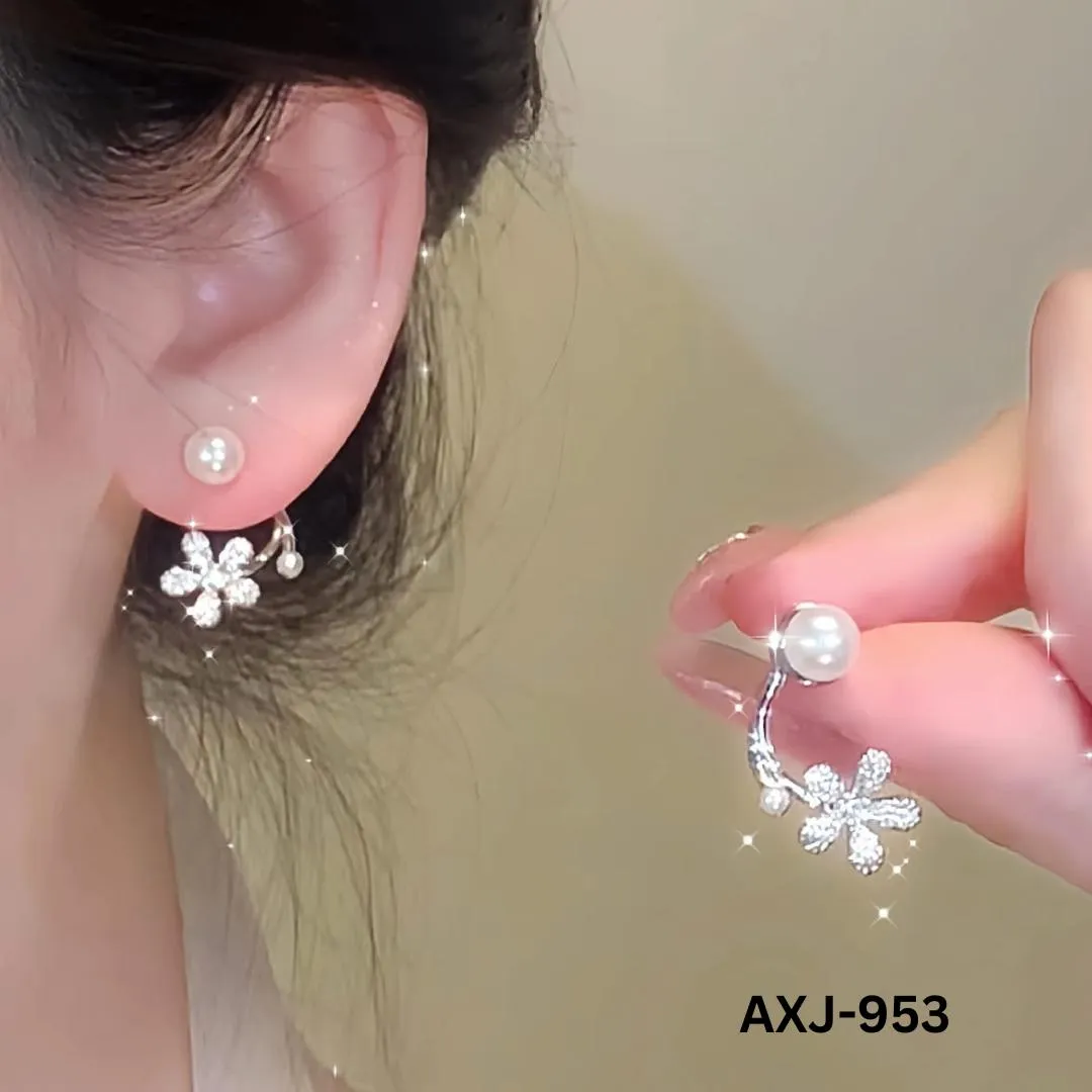 Flower Pearl Zircon Earrings Golden Silver Lightweight