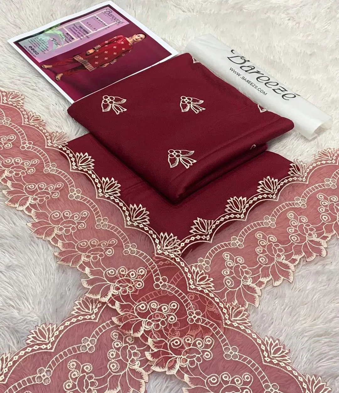 Maroon Embroidered Women's Lawn Suit 2-Piece Wedding Party Wear