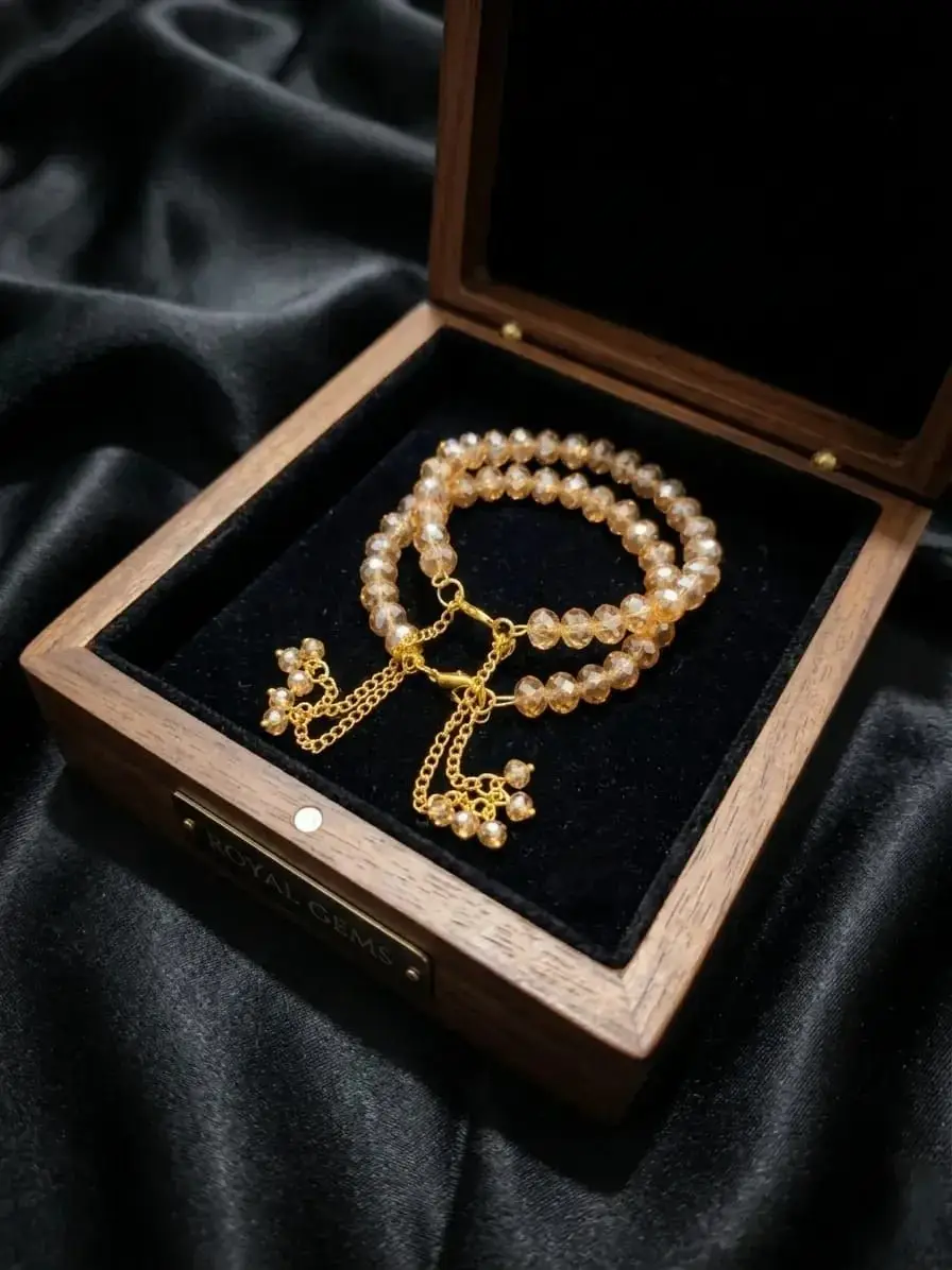 2 Pcs Modern Design Gold Plated Crystal Chain Bracelet