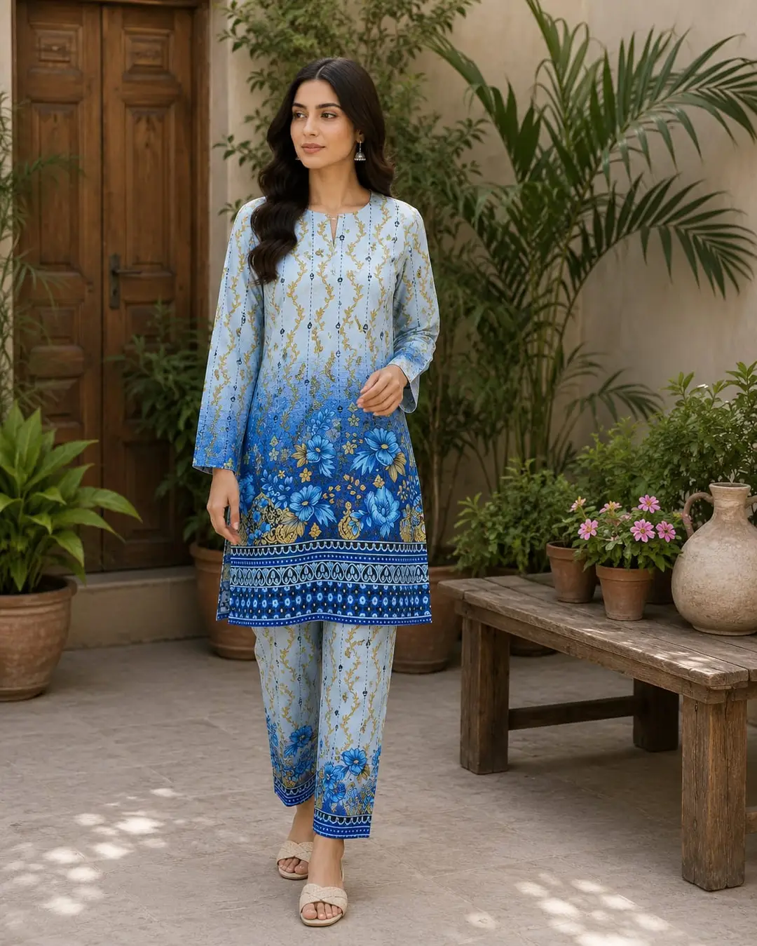 2 Pcs Women's Unstitched Printed Suit