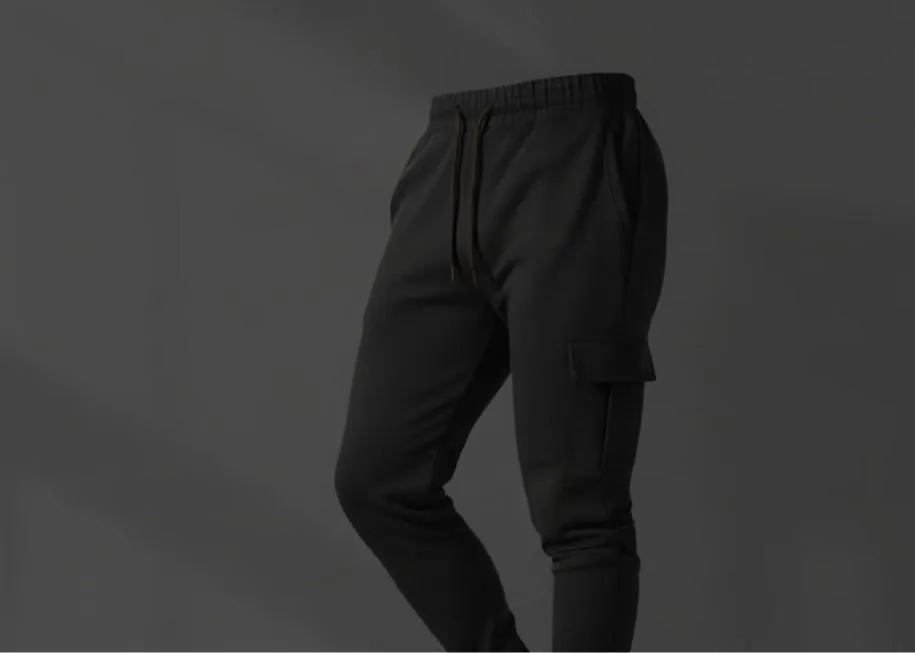 Men's Black Polyester Fleece Slim Fit Trouser