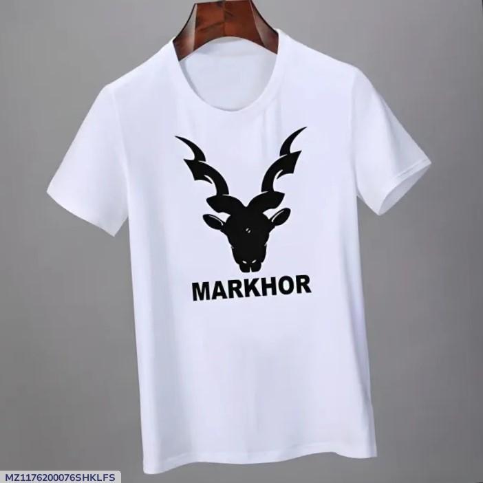 Men White Markhor Printed Cotton T-Shirt Medium to XL