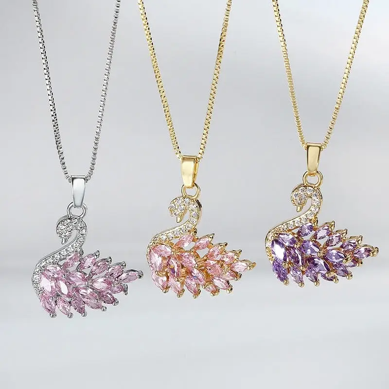 Silver Plated Korean Swan Zircon Necklace