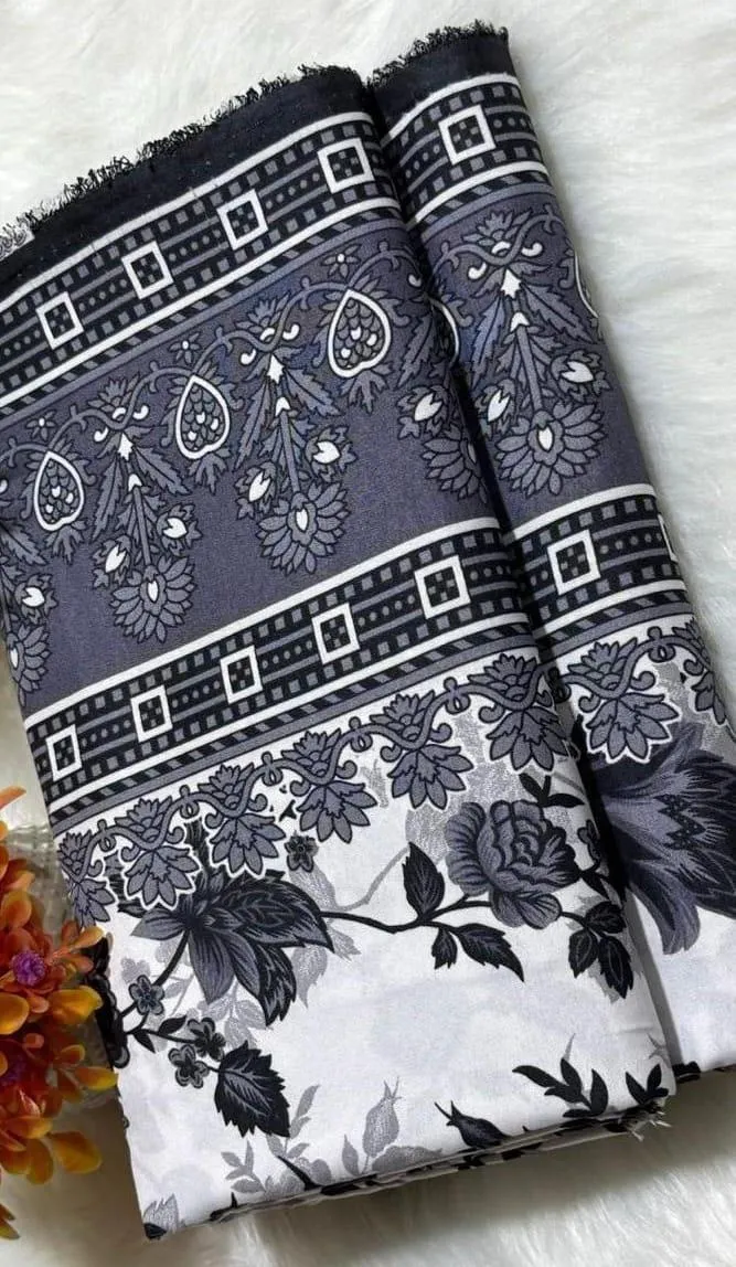 Black & White Floral Printed Cotton Shawl