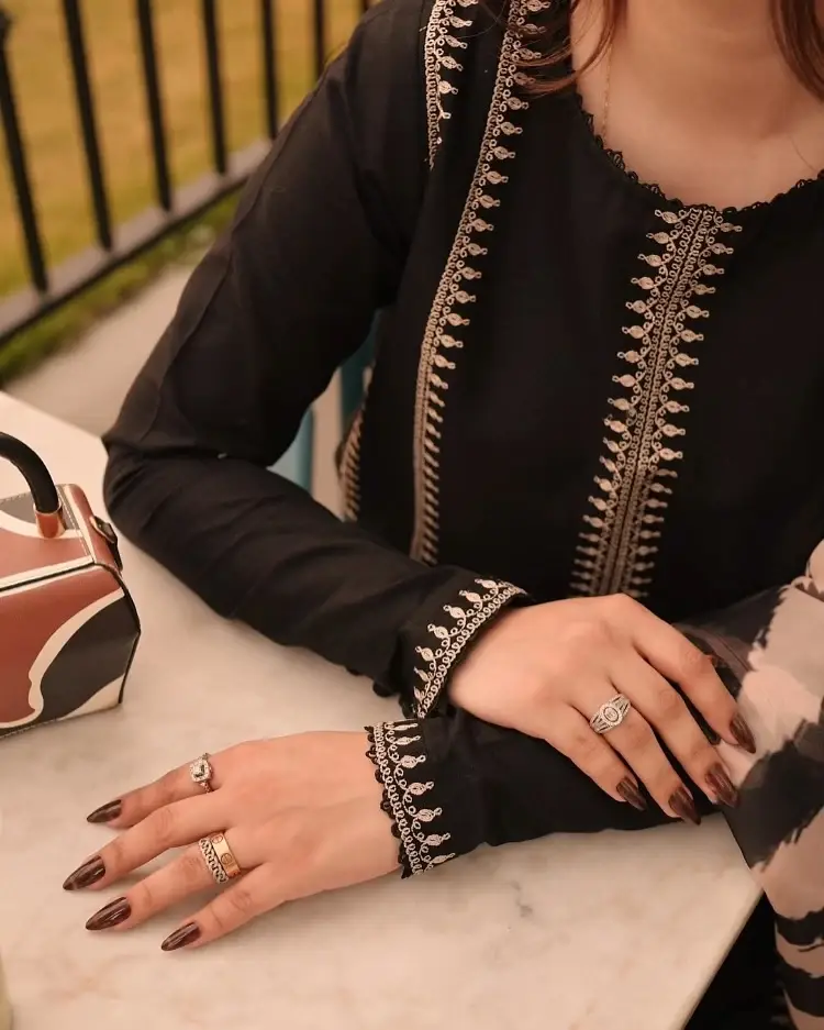 Women's Stitched Black Linen Suit with Embroidered Pattern - 3 Pcs