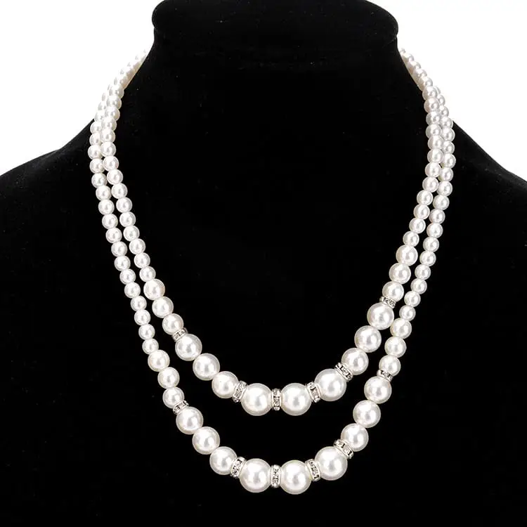 2 Layered Silver Plated Rhinestone Necklace