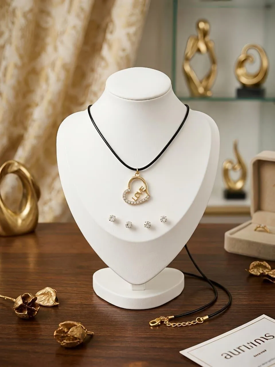 Gold Plated Heart Pendant Set for Women