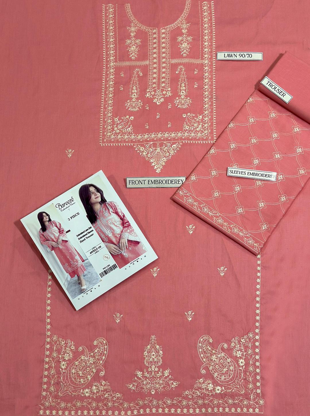 Pink Lawn 2-Piece Embroidered Suit for Women