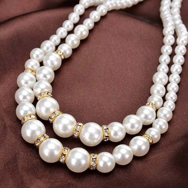 2 Layered Silver Plated Rhinestone Necklace