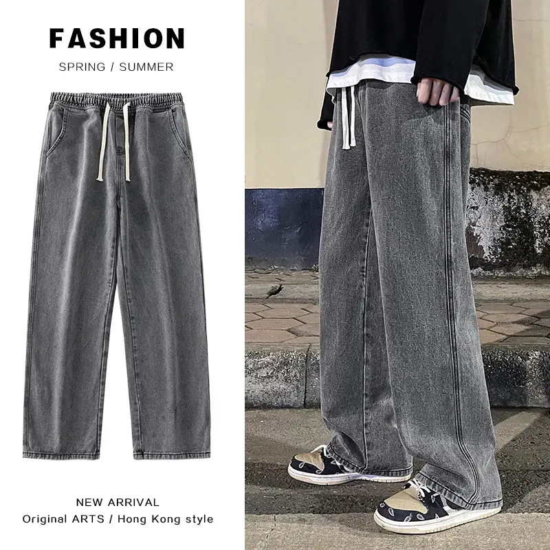 Men Gray Loose Fit Dad Pants Plus Size