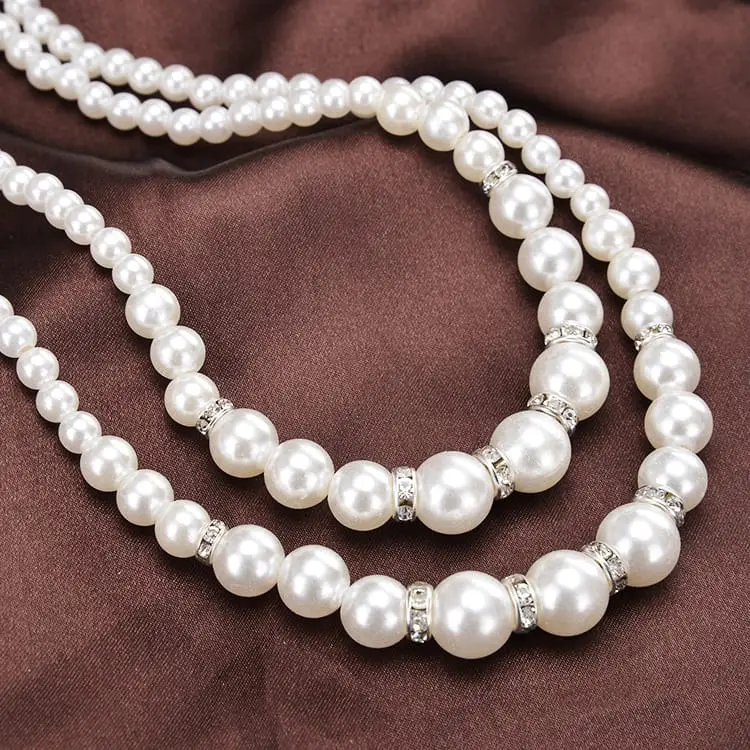 2 Layered Silver Plated Rhinestone Necklace