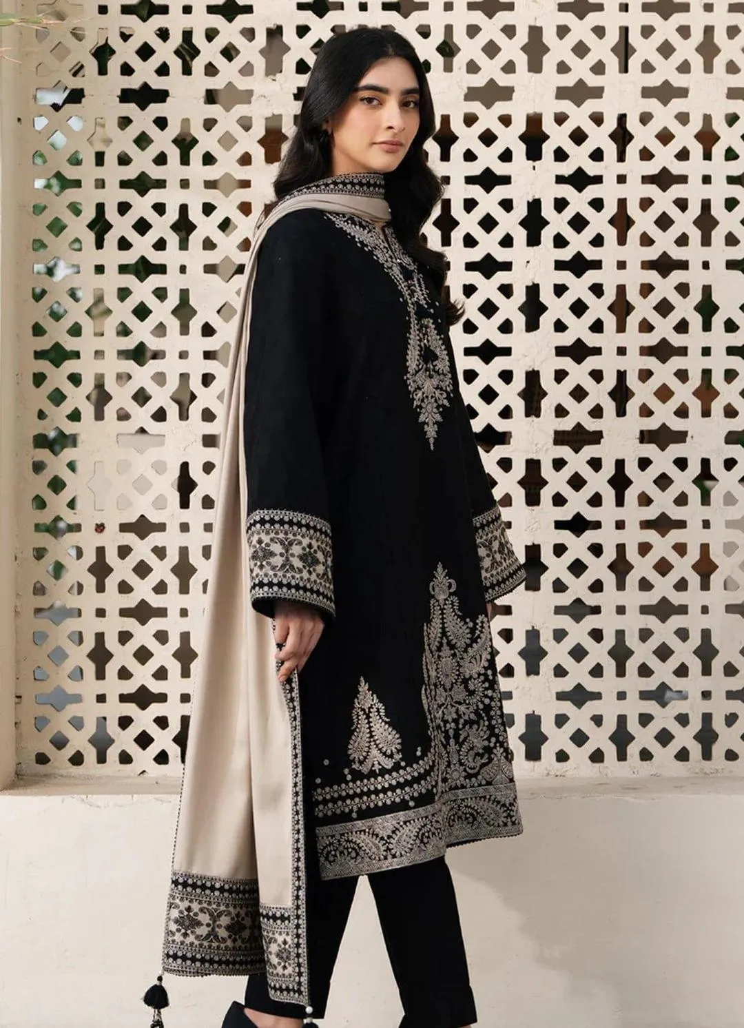 Black Embroidered 3-Piece Lawn Suit for Women