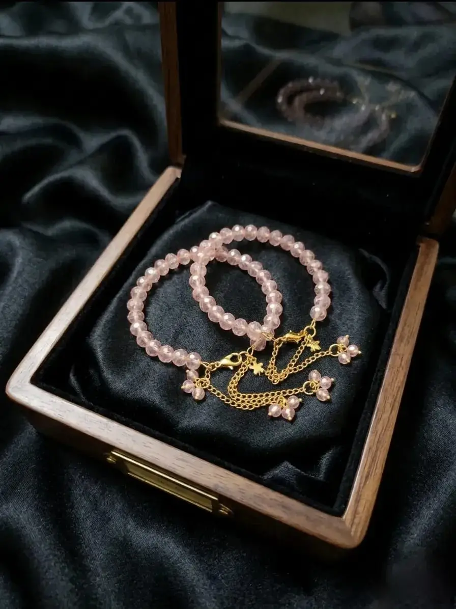 2 Pcs Modern Design Gold Plated Crystal Chain Bracelet