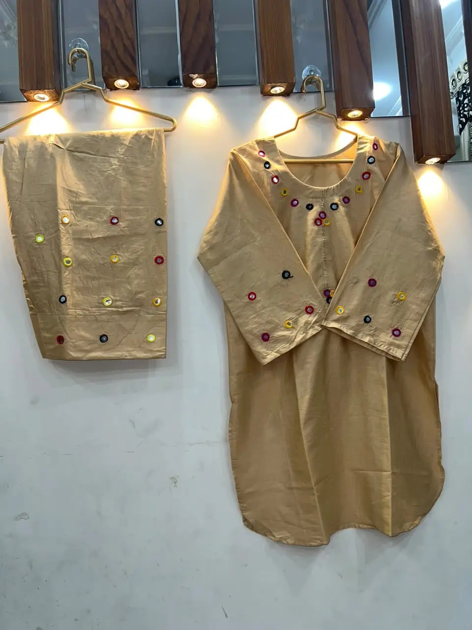 2Pcs Women's Stitched Cotton Lawn Hand Work Shirt And Trouser with Mirror work